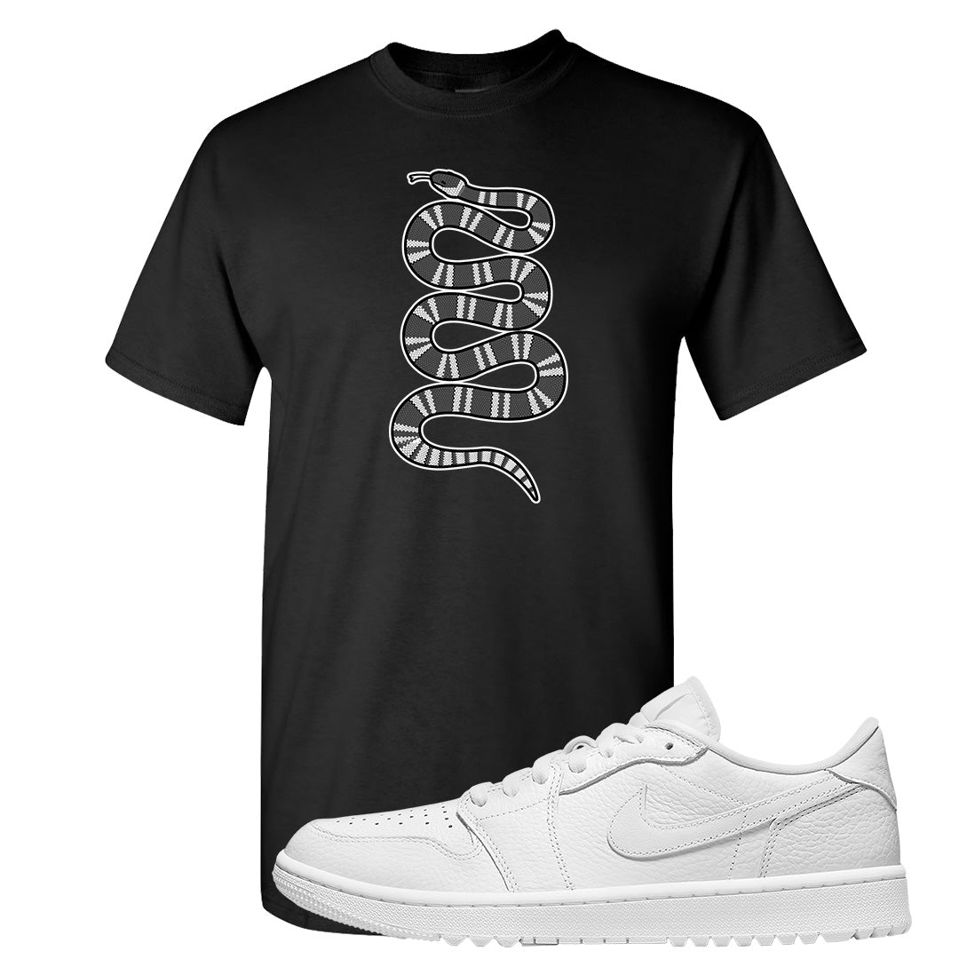 Triple White Golf Low 1s T Shirt | Coiled Snake, Black