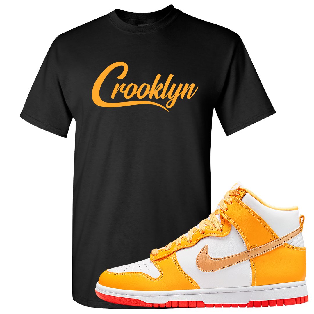 Yellow Gold Orange High Dunks T Shirt | Crooklyn, Black