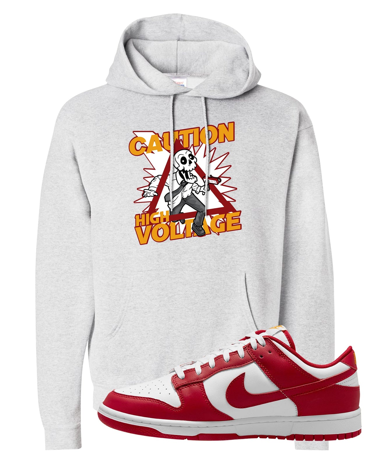 Red White Yellow Low Dunks Hoodie | Caution High Voltage, Ash