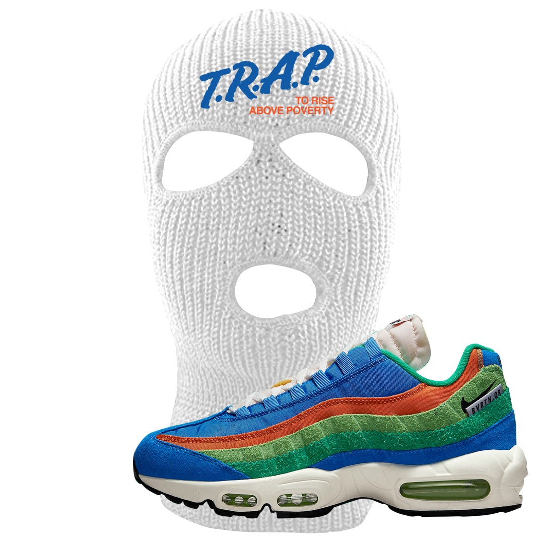 Light Blue Green AMRC 95s Ski Mask | Trap To Rise Above Poverty, White