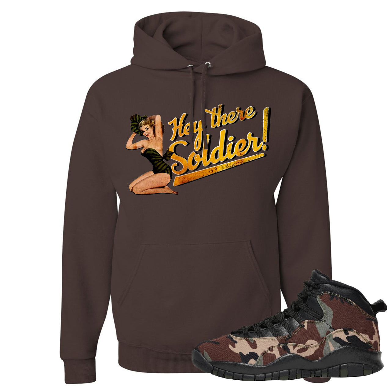 Woodland Camo 10s Hoodie | Hey There Soldier, Chocolate