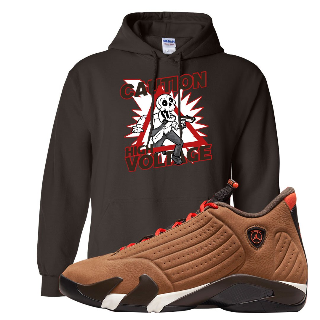 Winterized 14s Hoodie | Caution High Voltage, Chocolate