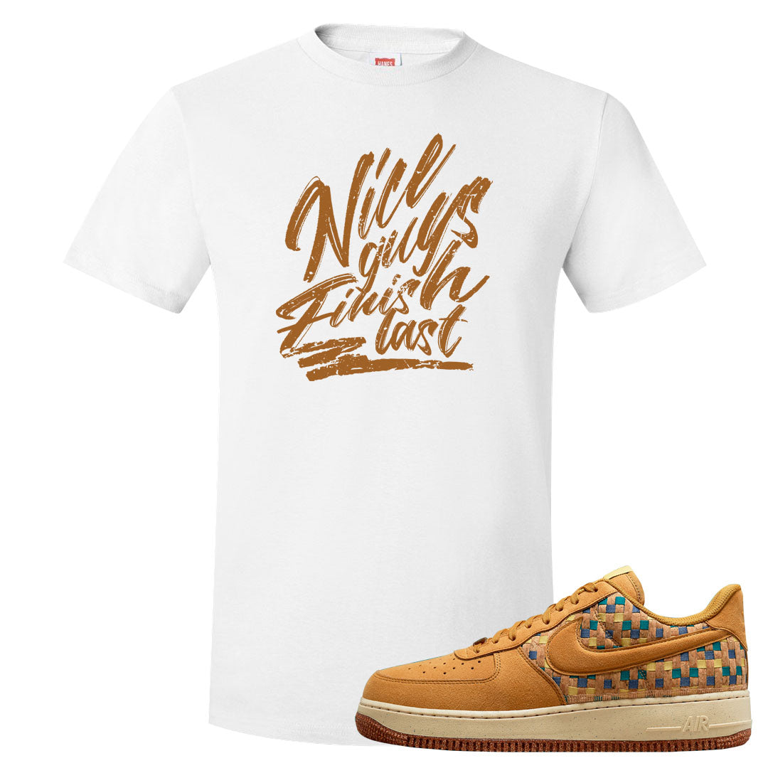 Woven Cork Low AF 1s T Shirt | Nice Guys Finish Last, White
