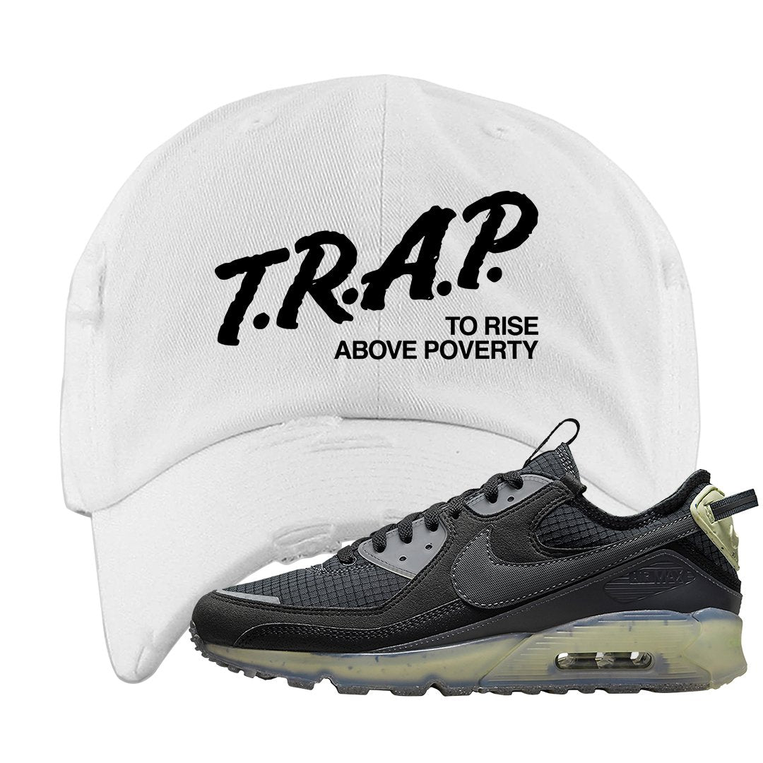 Terrascape Lime Ice 90s Distressed Dad Hat | Trap To Rise Above Poverty, White