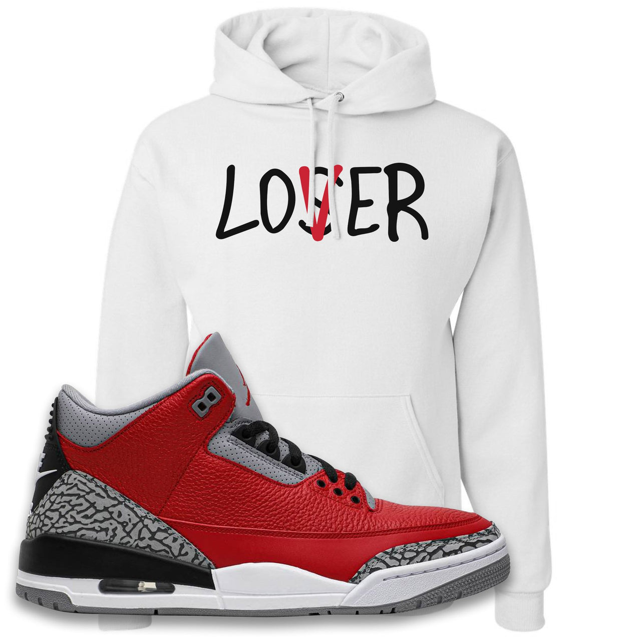 Jordan 3 Red Cement Chicago All-Star Sneaker White Pullover Hoodie | Hoodie to match Jordan 3 All Star Red Cement Shoes | Lover