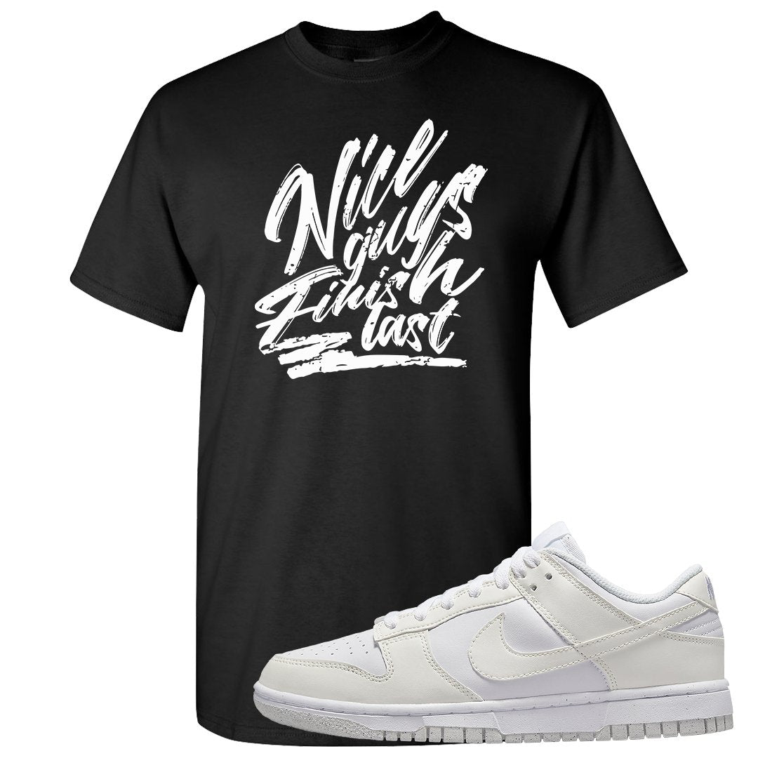 Next Nature White Low Dunks T Shirt | Nice Guys Finish Last, Black