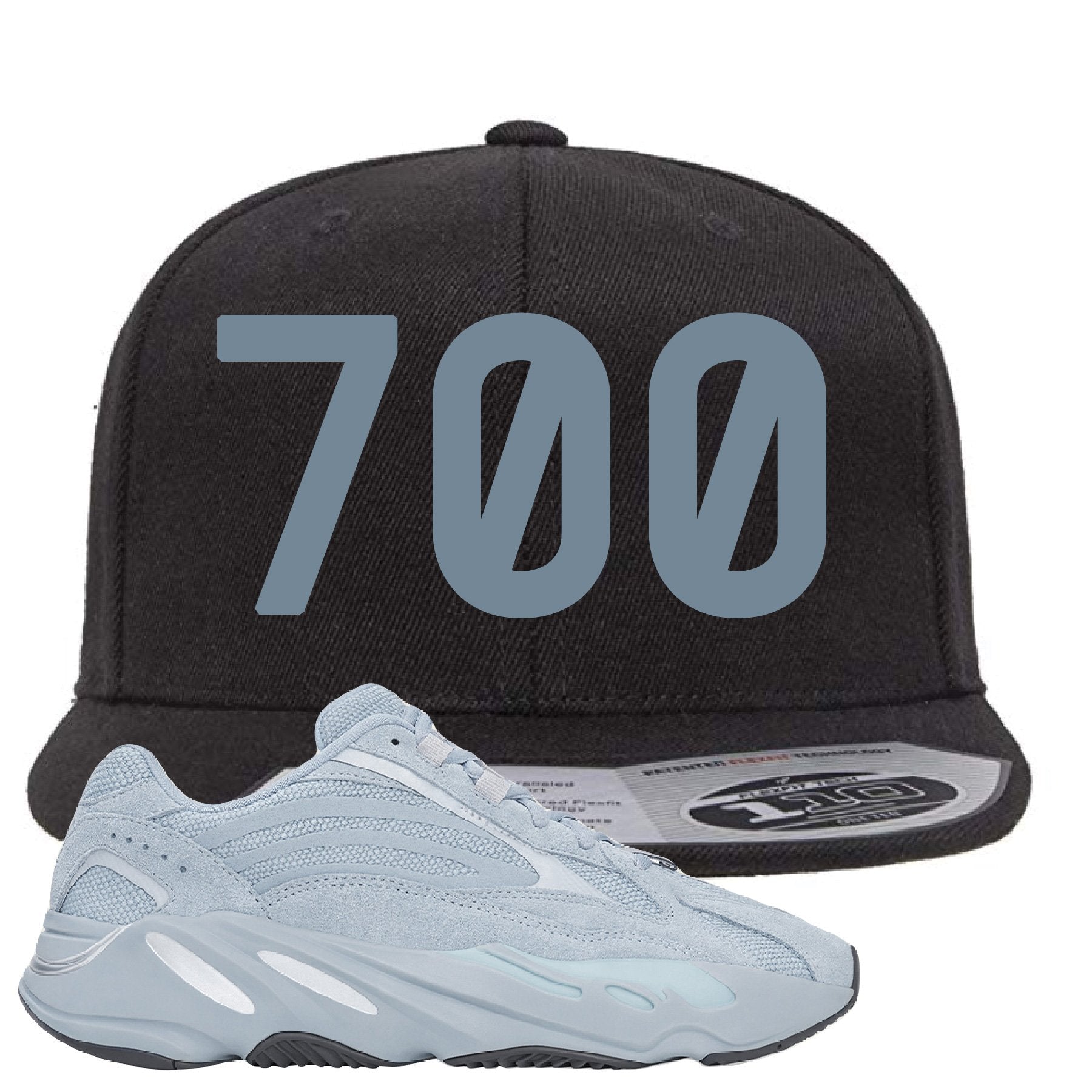 Yeezy Boost 700 V2 Hospital Blue 700 Sneaker Matching Black Snapback Hat