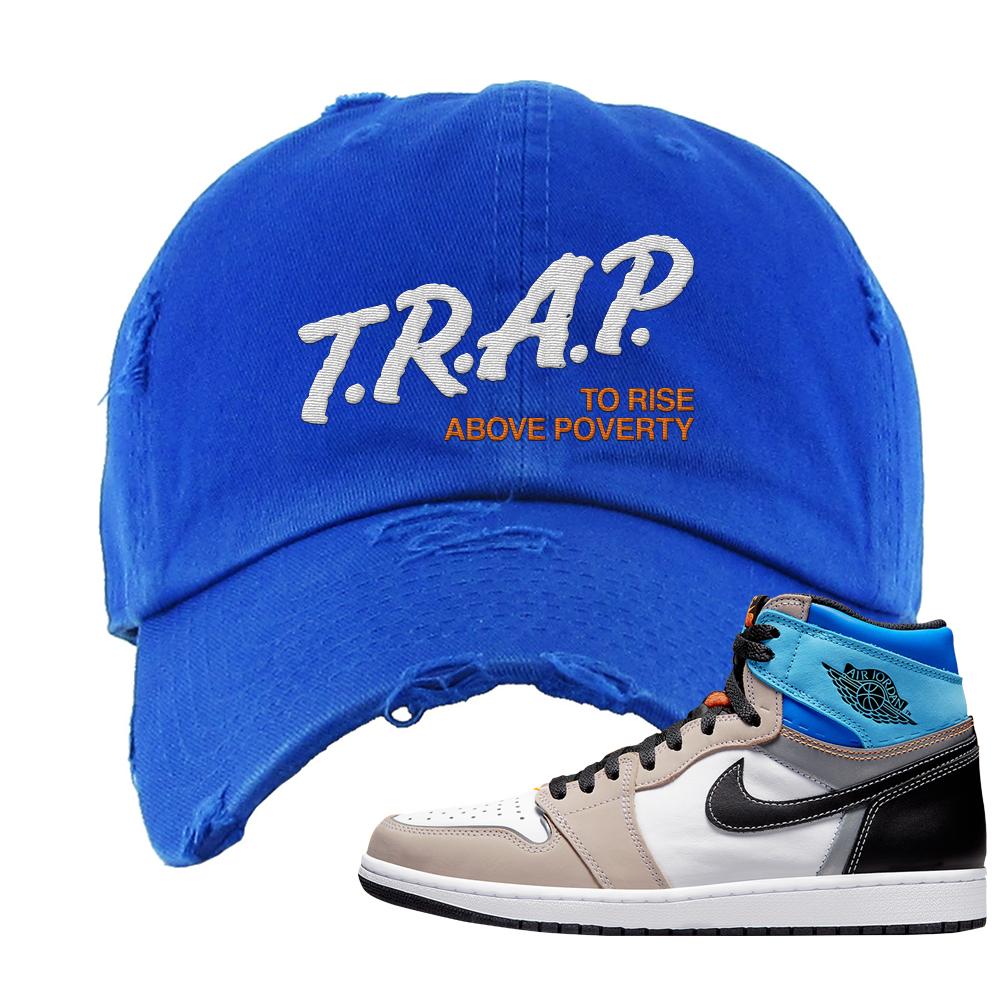 Prototype 1s Distressed Dad Hat | Trap To Rise Above Poverty, Royal