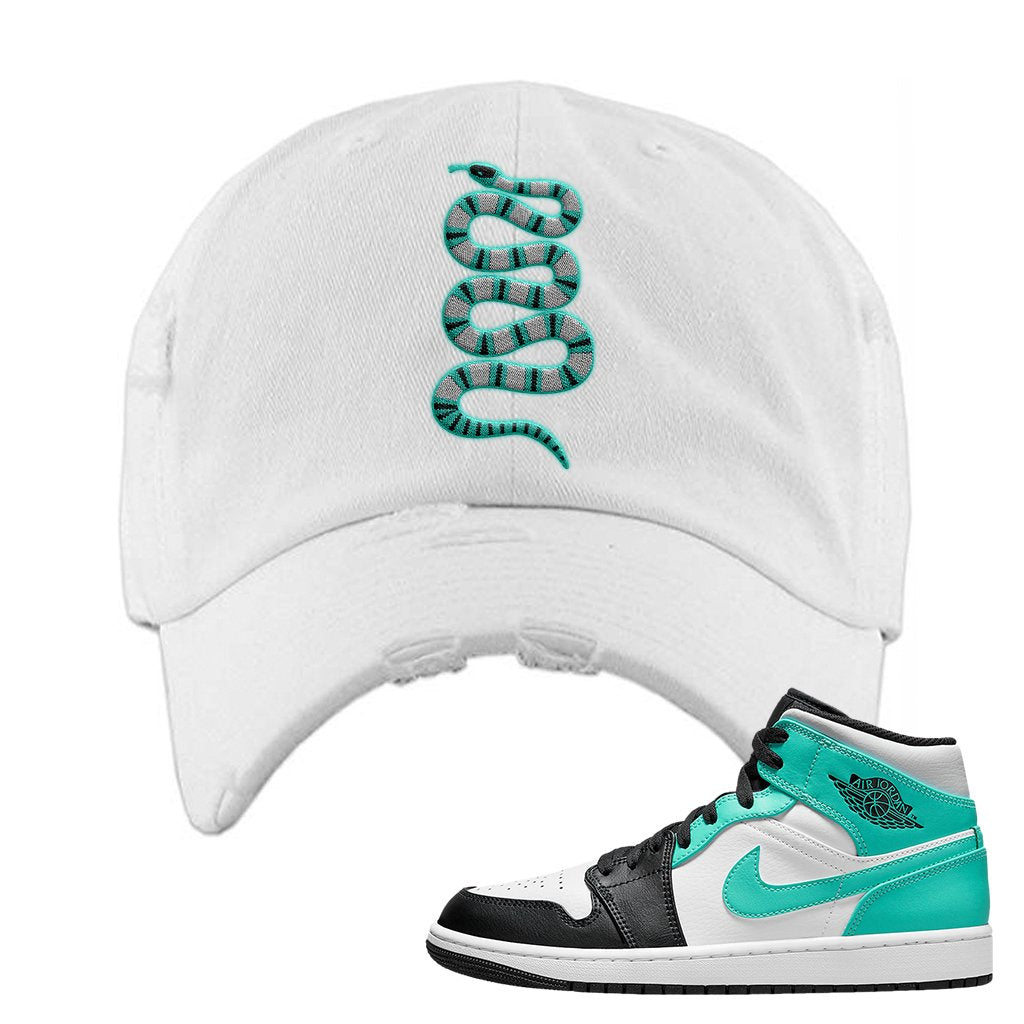 Air Jordan 1 Mid Tropical Twist Distressed Dad Hat | Coiled Snake, White