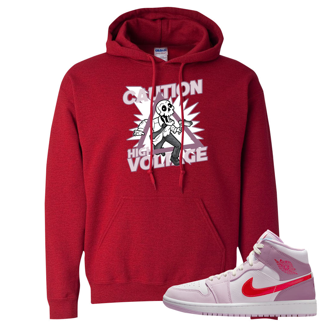 Valentine's Day Mid 1s Hoodie | Caution High Voltage, Red