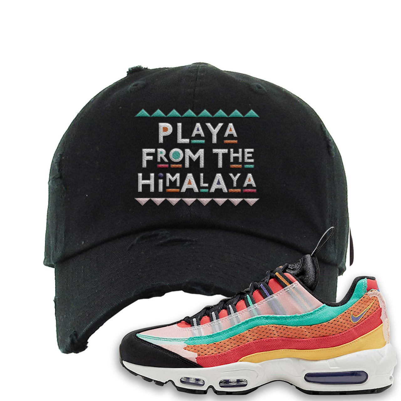 Air Max 95 Black History Month Sneaker Black Distressed Dad Hat | Hat to match Air Max 95 Black History Month Shoes | Playa From The Himalaya