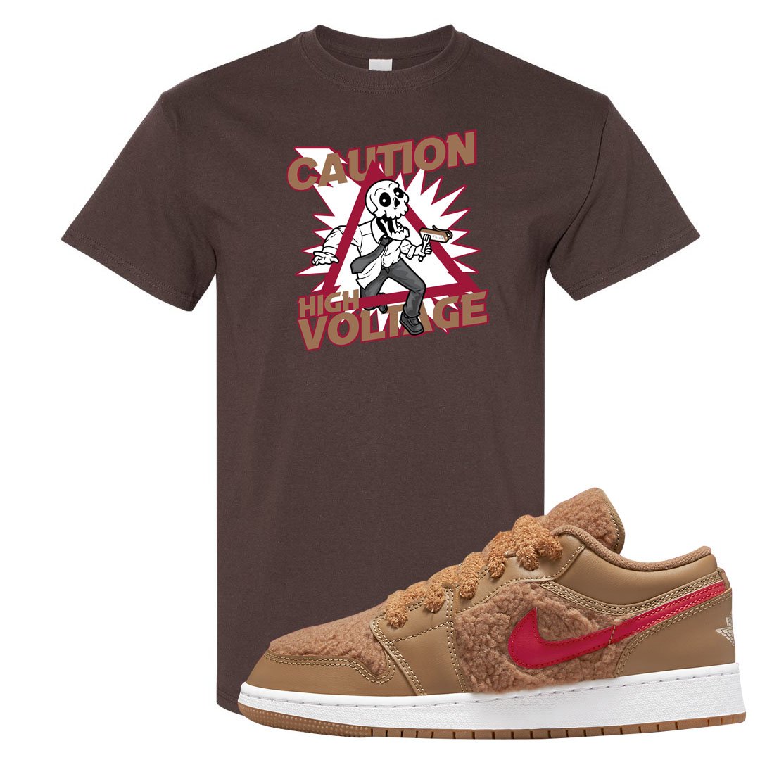 Teddy Bear Low 1s T Shirt | Caution High Voltage, Chocolate