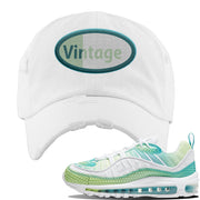 WMNS Air Max 98 Bubble Pack Sneaker White Distressed Dad Hat | Hat to match Nike WMNS Air Max 98 Bubble Pack Shoes | Vintage Oval