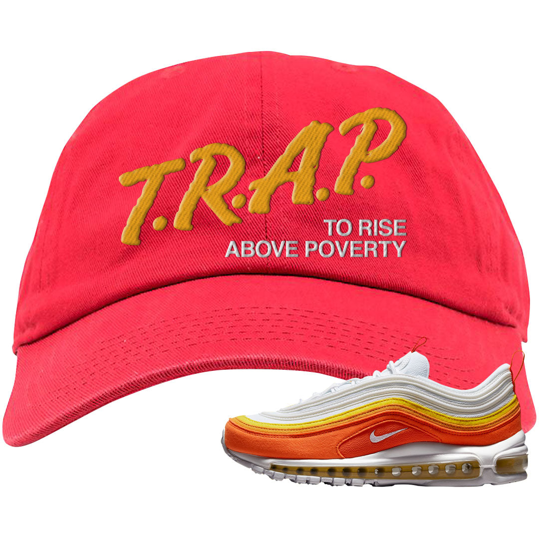 Club Orange Yellow 97s Dad Hat | Trap To Rise Above Poverty, Red