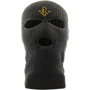 Embroidered on the front of the dark gray masonic ski mask is the free mason square compass embroidered in gold and black