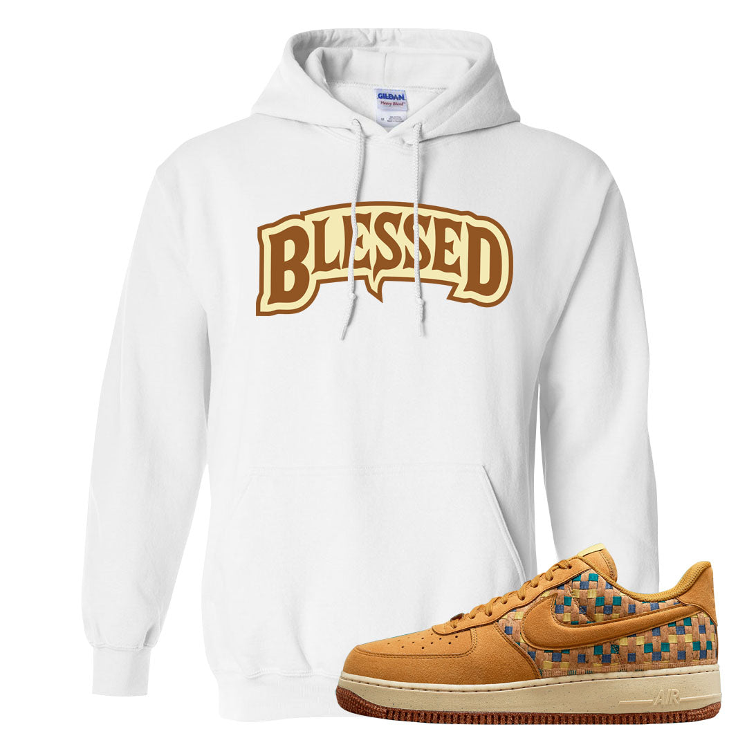 Woven Cork Low AF 1s Hoodie | Blessed Arch, White