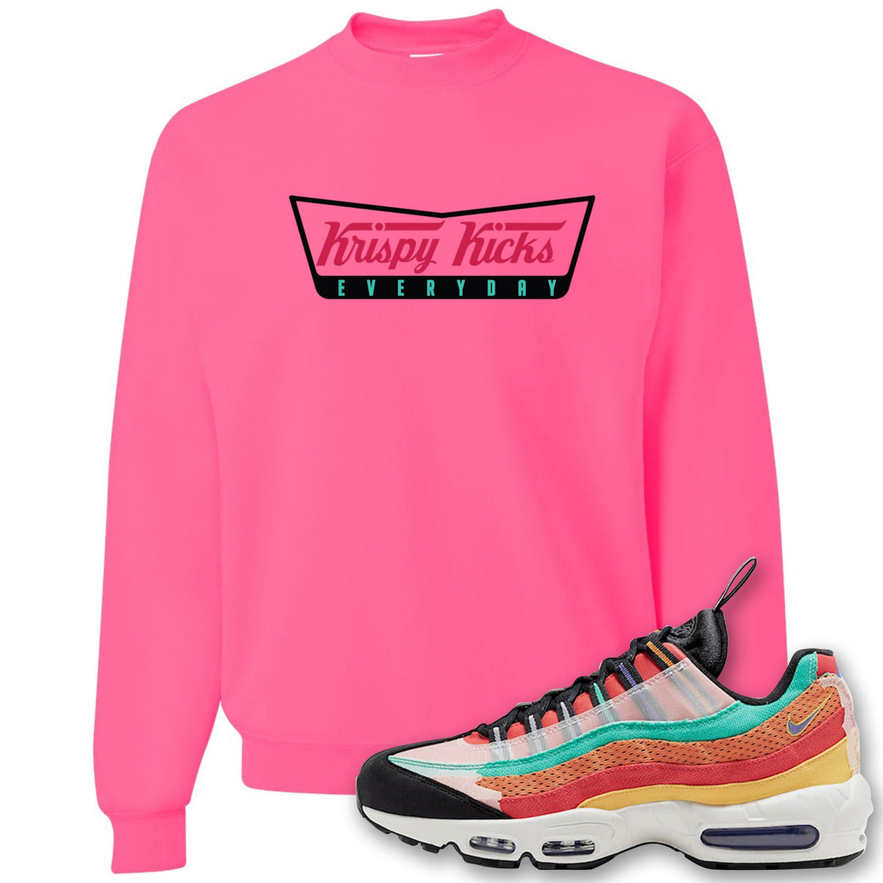 Air Max 95 Black History Month Sneaker Neon Pink Crewneck Sweatshirt | Crewneck to match Nike Air Max 95 Black History Month Shoes | Krispy Kicks