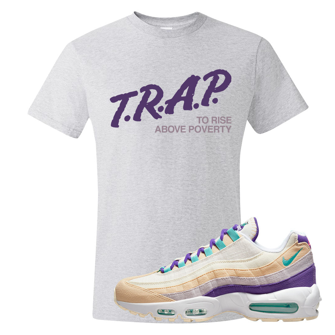 Sprung Natural Purple 95s T Shirt | Trap To Rise Above Poverty, Ash