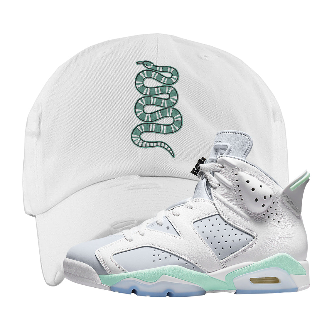 Mint Foam 6s Distressed Dad Hat | Coiled Snake, White