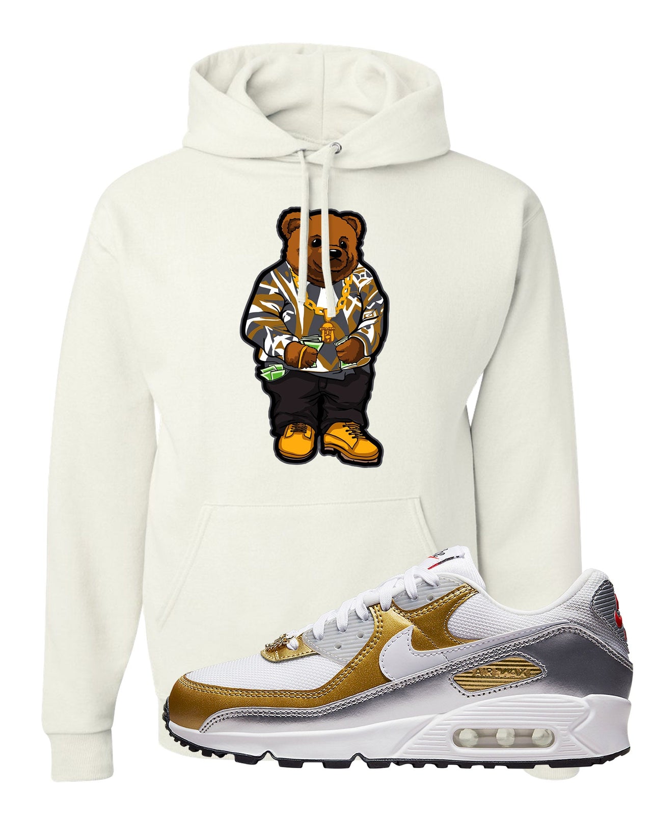 Gold Silver 90s Hoodie | Sweater Bear, White