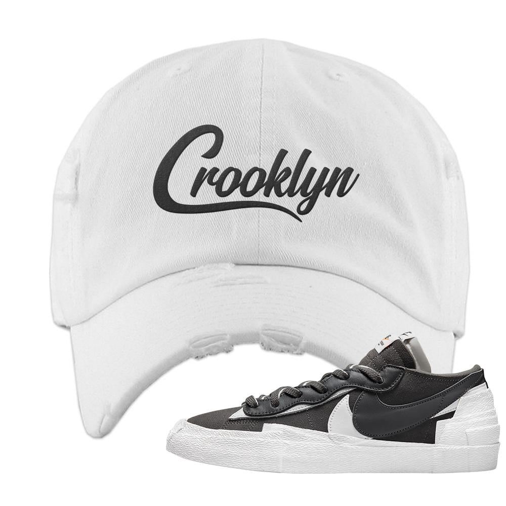 Iron Grey Low Blazers Distressed Dad Hat | Crooklyn, White