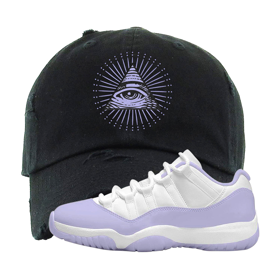 Pure Violet Low 11s Distressed Dad Hat | All Seeing Eye, Black