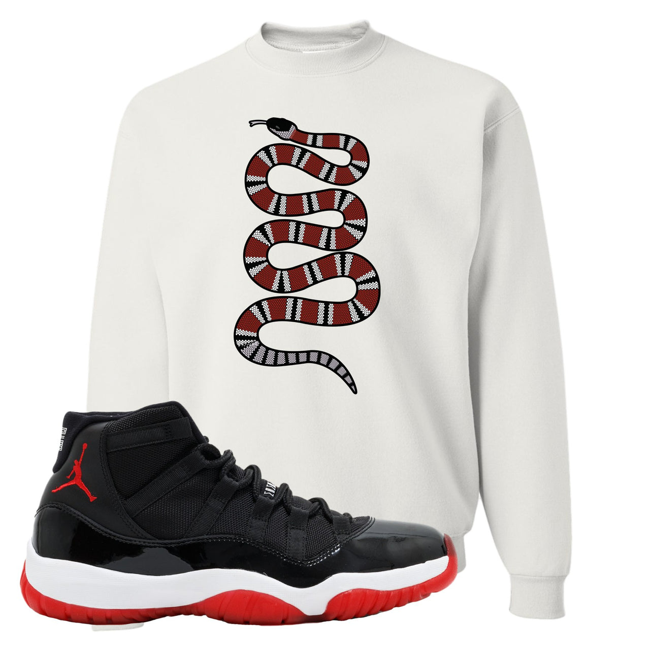 Jordan 11 Bred Coiled Snake White Sneaker Hook Up Crewneck Sweatshirt