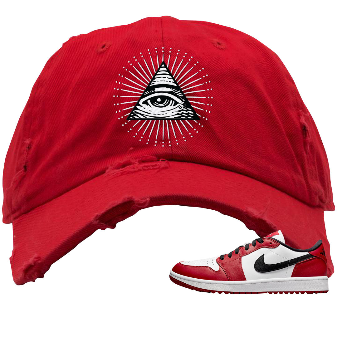 Chicago Golf Low 1s Distressed Dad Hat | All Seeing Eye, Red
