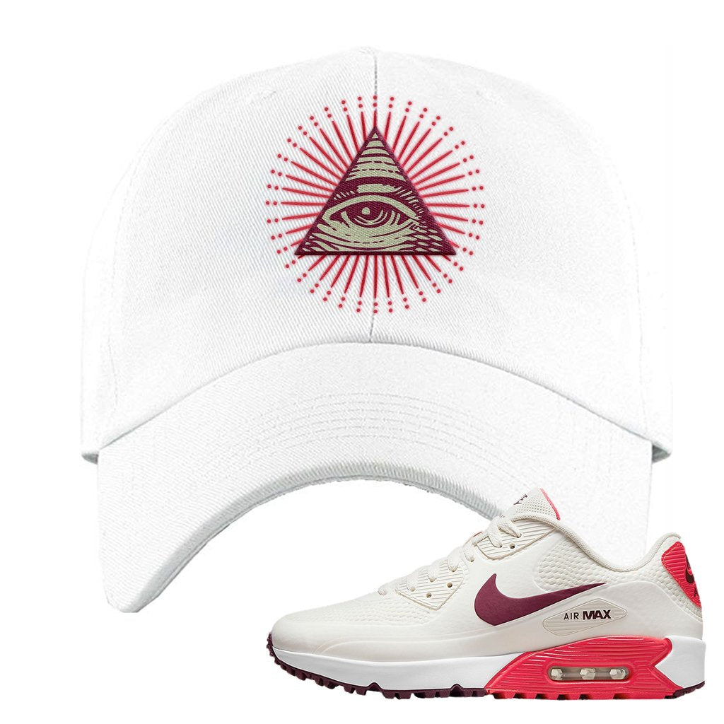 Fusion Red Dark Beetroot Golf 90s Dad Hat | All Seeing Eye, White