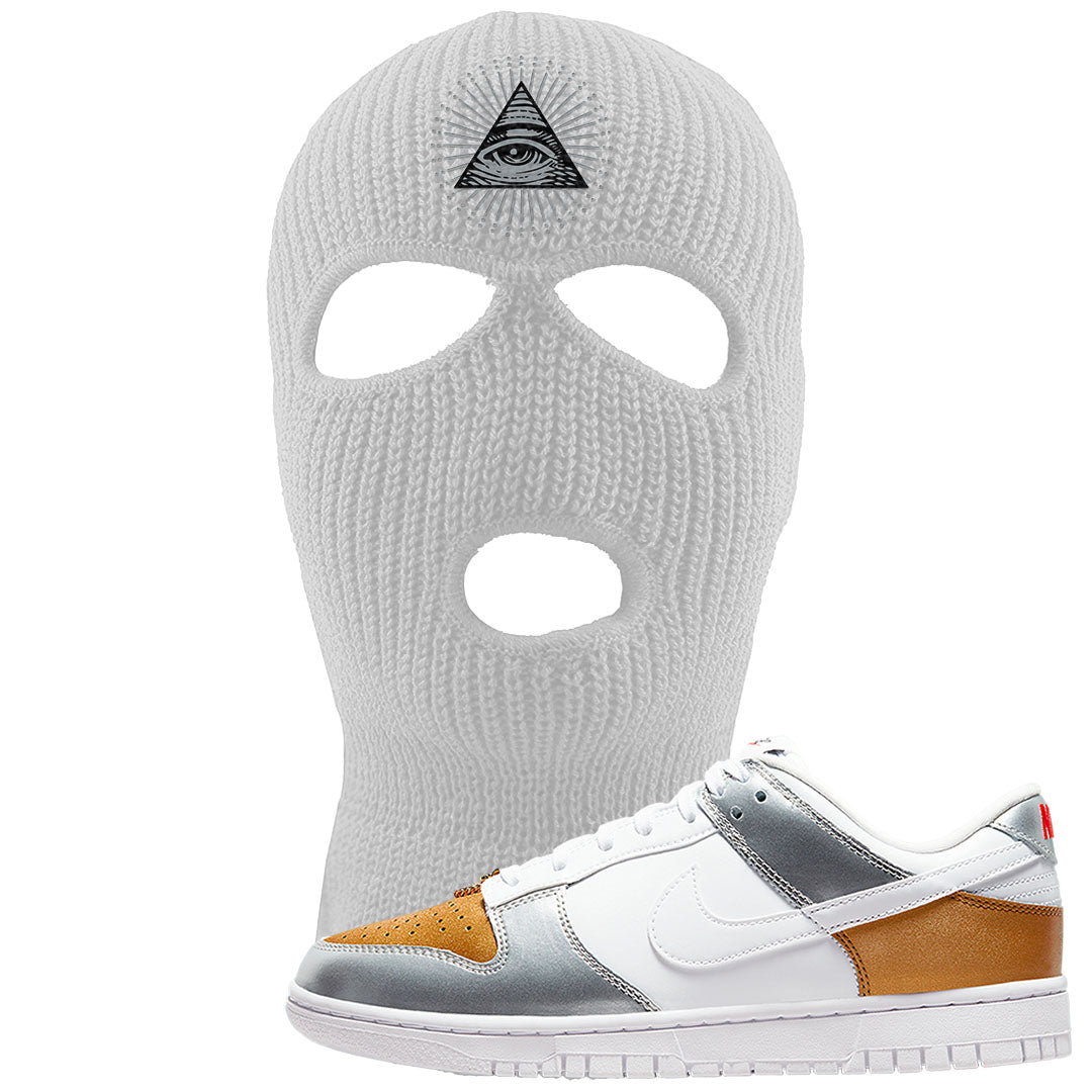 Gold Silver Red Low Dunks Ski Mask | All Seeing Eye, White
