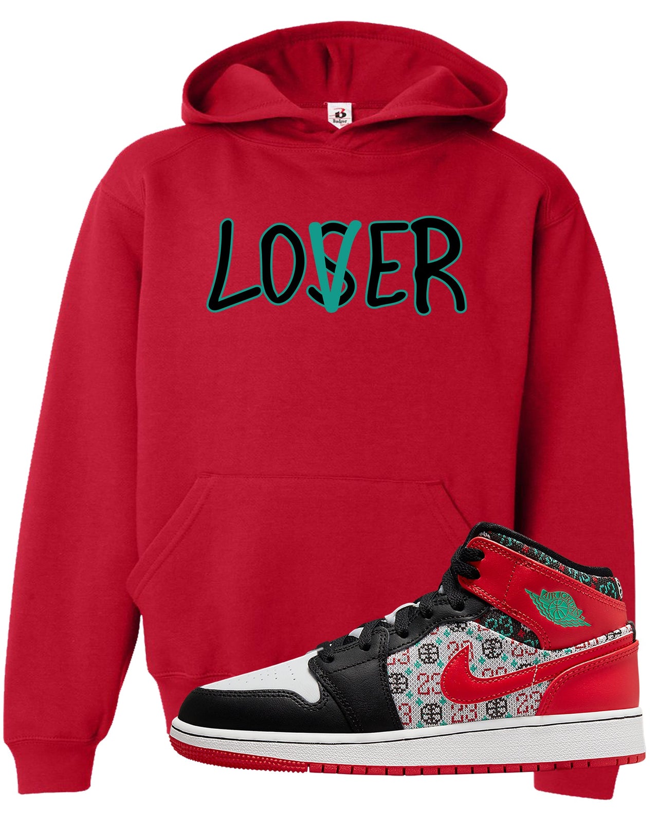 Ugly Sweater GS Mid 1s Kid's Hoodie | Lover, Red