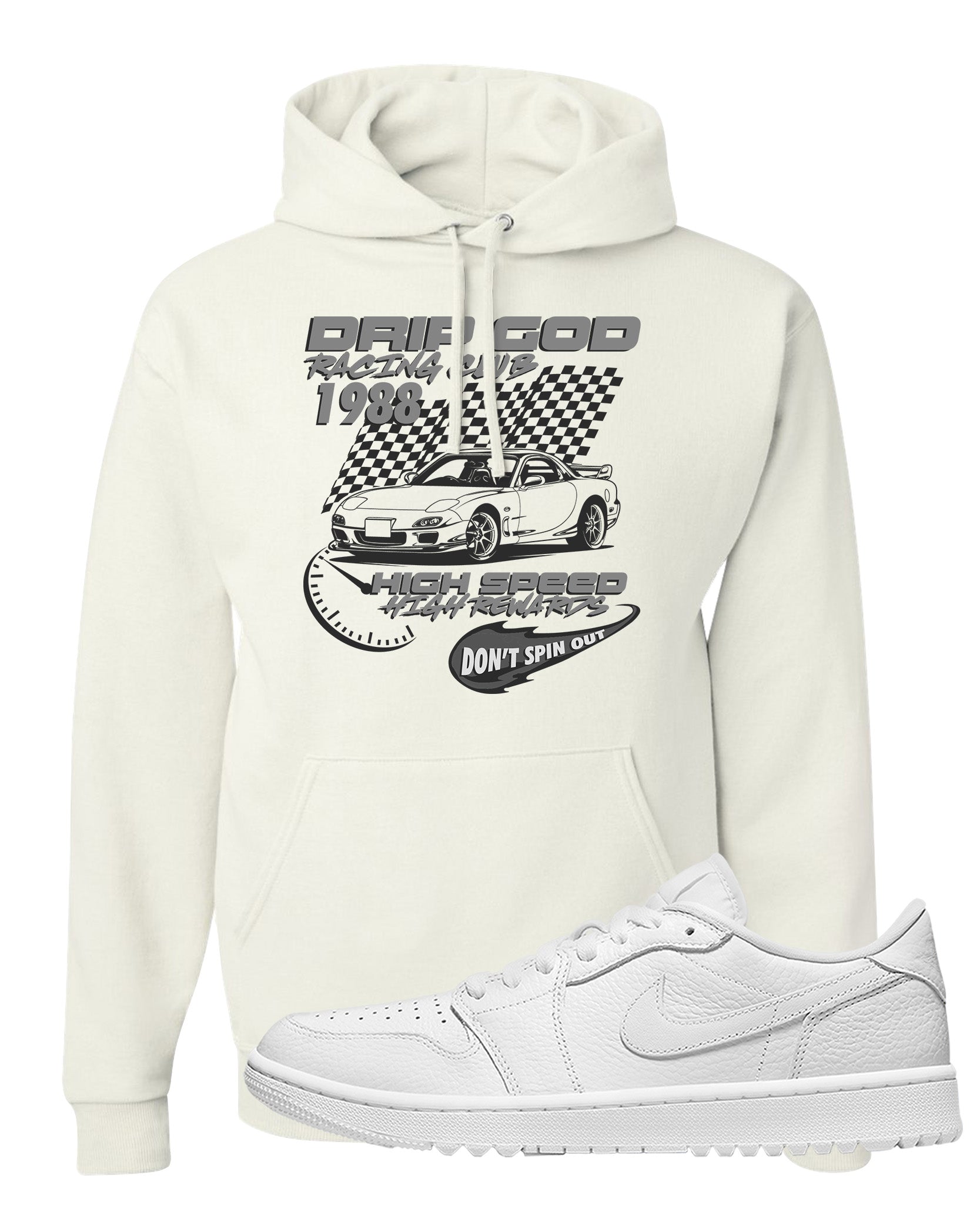 Triple White Golf Low 1s Hoodie | Drip God Racing Club, White