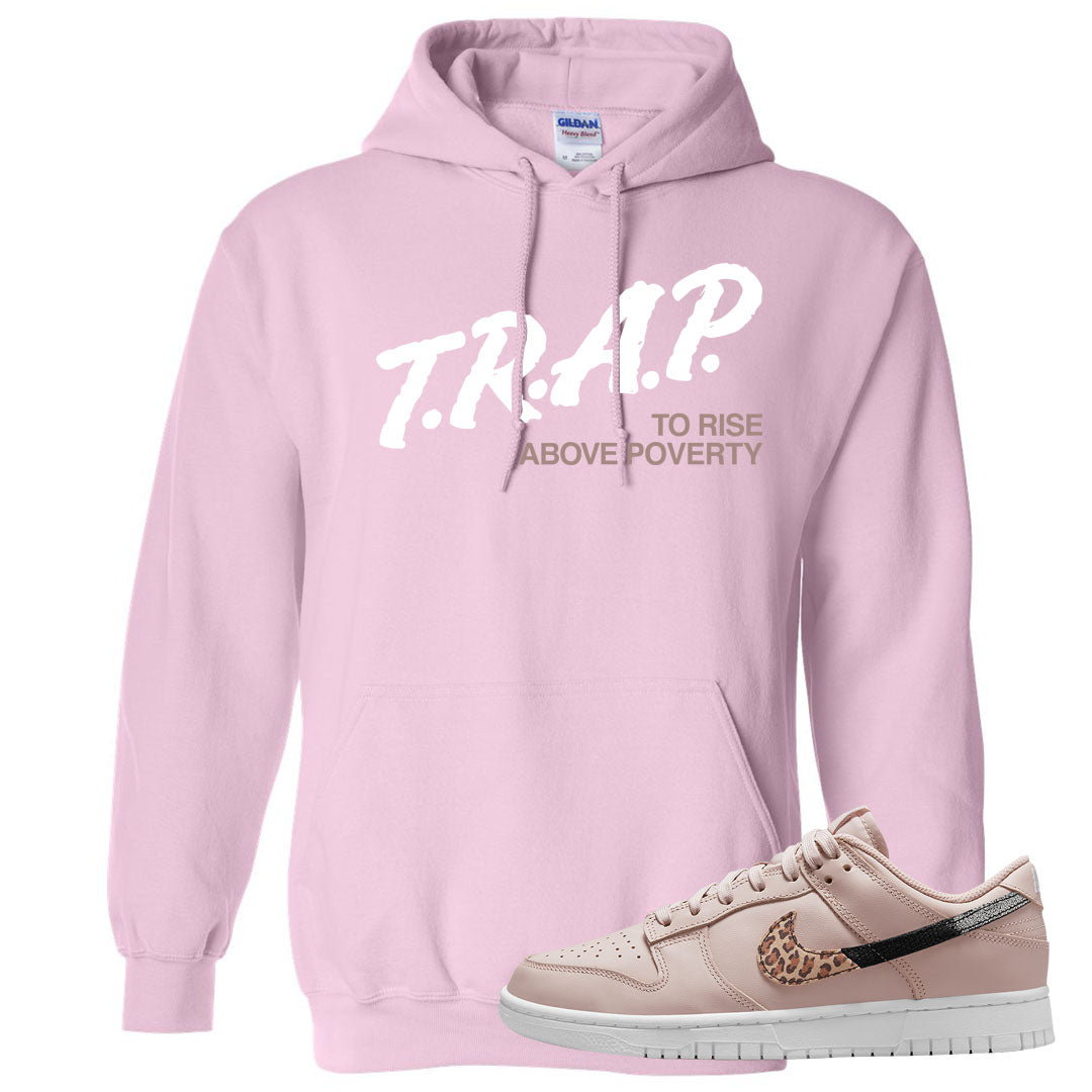 Primal Dusty Pink Leopard Low Dunks Hoodie | Trap To Rise Above Poverty, Light Pink