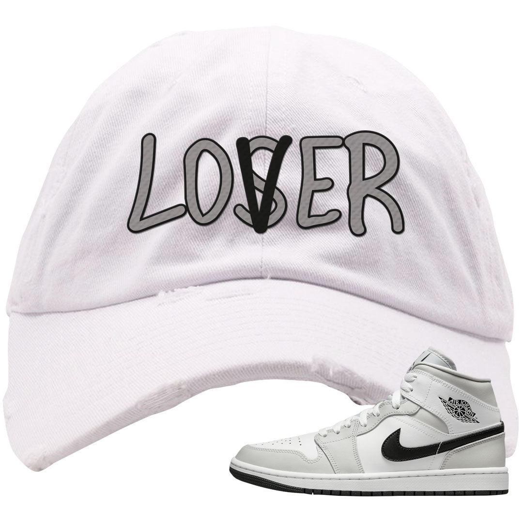 Light Smoke Grey Mid 1s Distressed Dad Hat | Lover, White