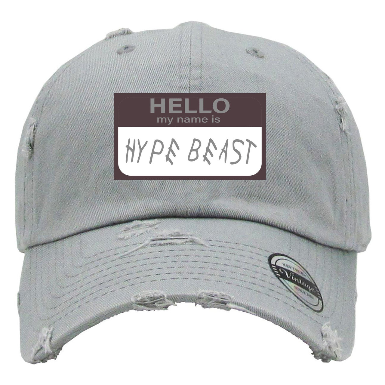 Geode 700s Distressed Dad Hat | Hello My Name Is Hype Beast Woe, Light Gray
