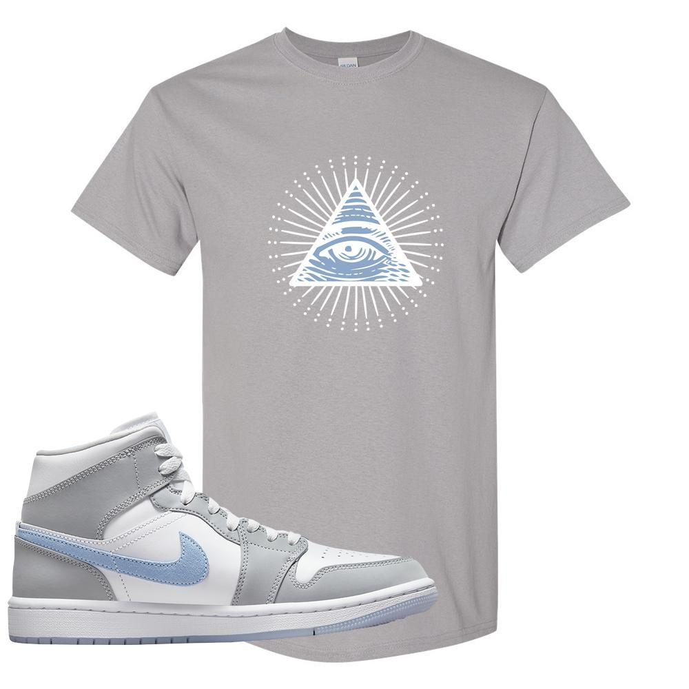 Air Jordan 1 Mid Grey Ice Blue T Shirt | All Seeing Eye, Gravel