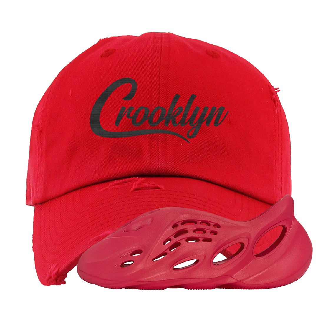 Vermillion Foam Runners Distressed Dad Hat | Crooklyn, Red