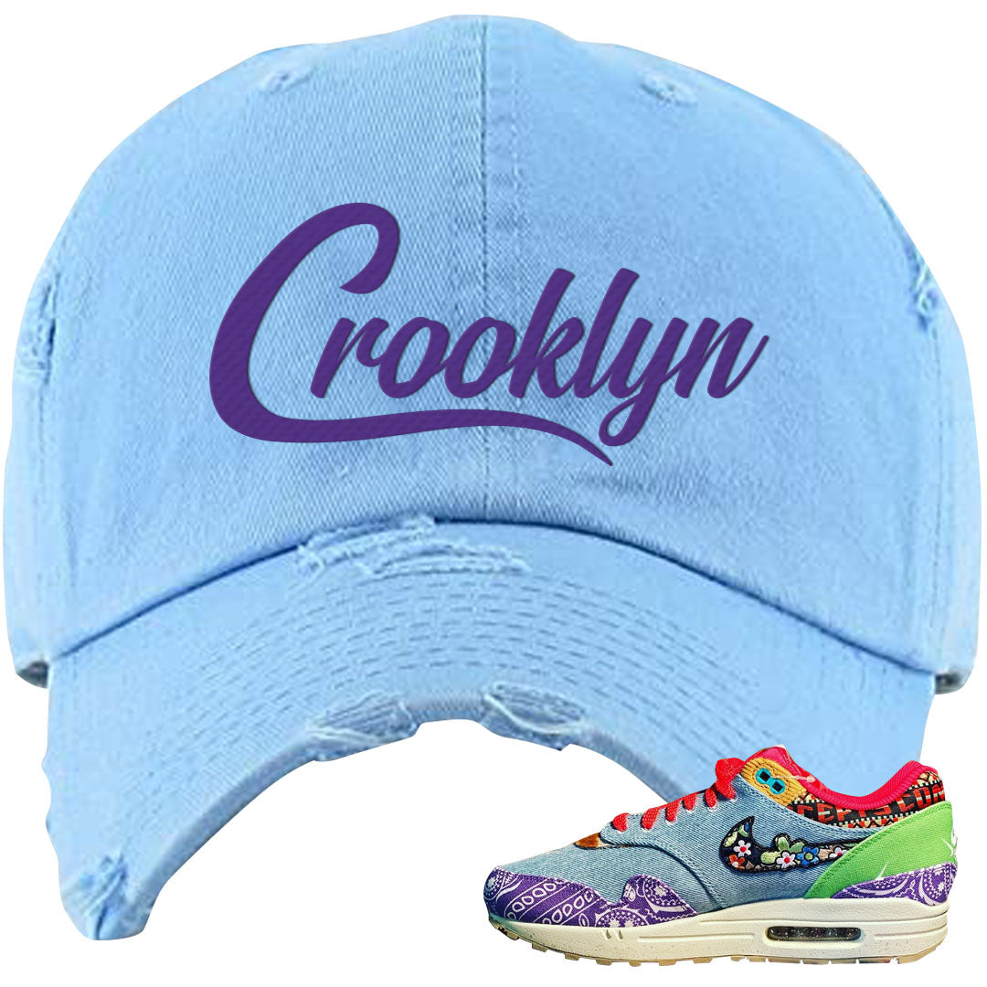 Bandana Paisley Max 1s Distressed Dad Hat | Crooklyn, Light Blue