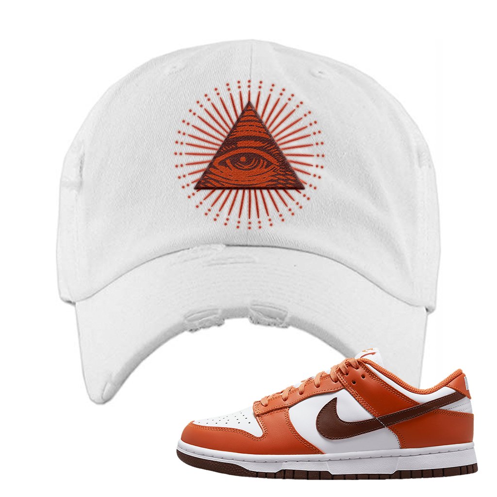 Reverse Mesa Low Dunks Distressed Dad Hat | All Seeing Eye, White