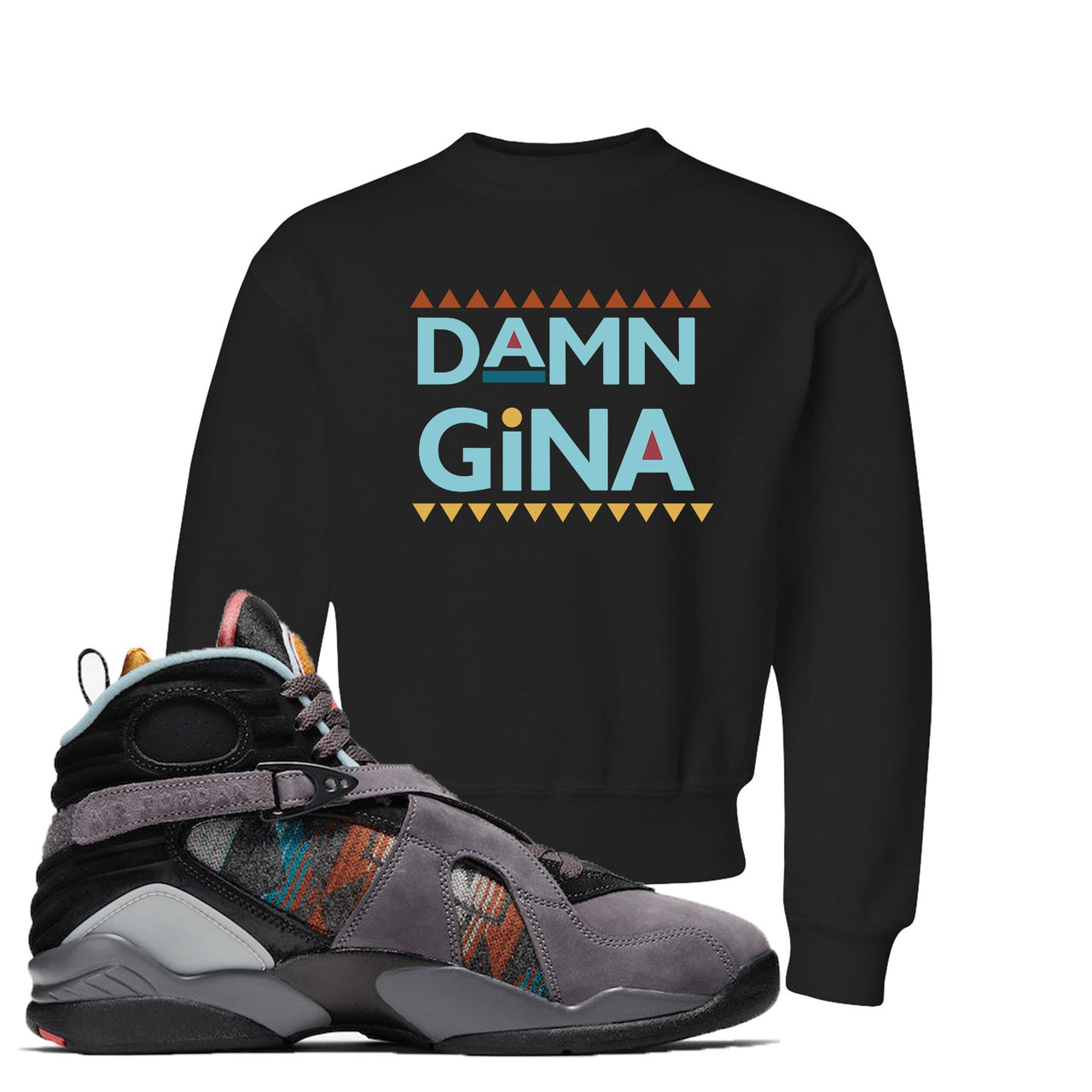 Jordan 8 N7 Pendleton Damn Gina Black Sneaker Hook Up Kid's Crewneck Sweatshirt
