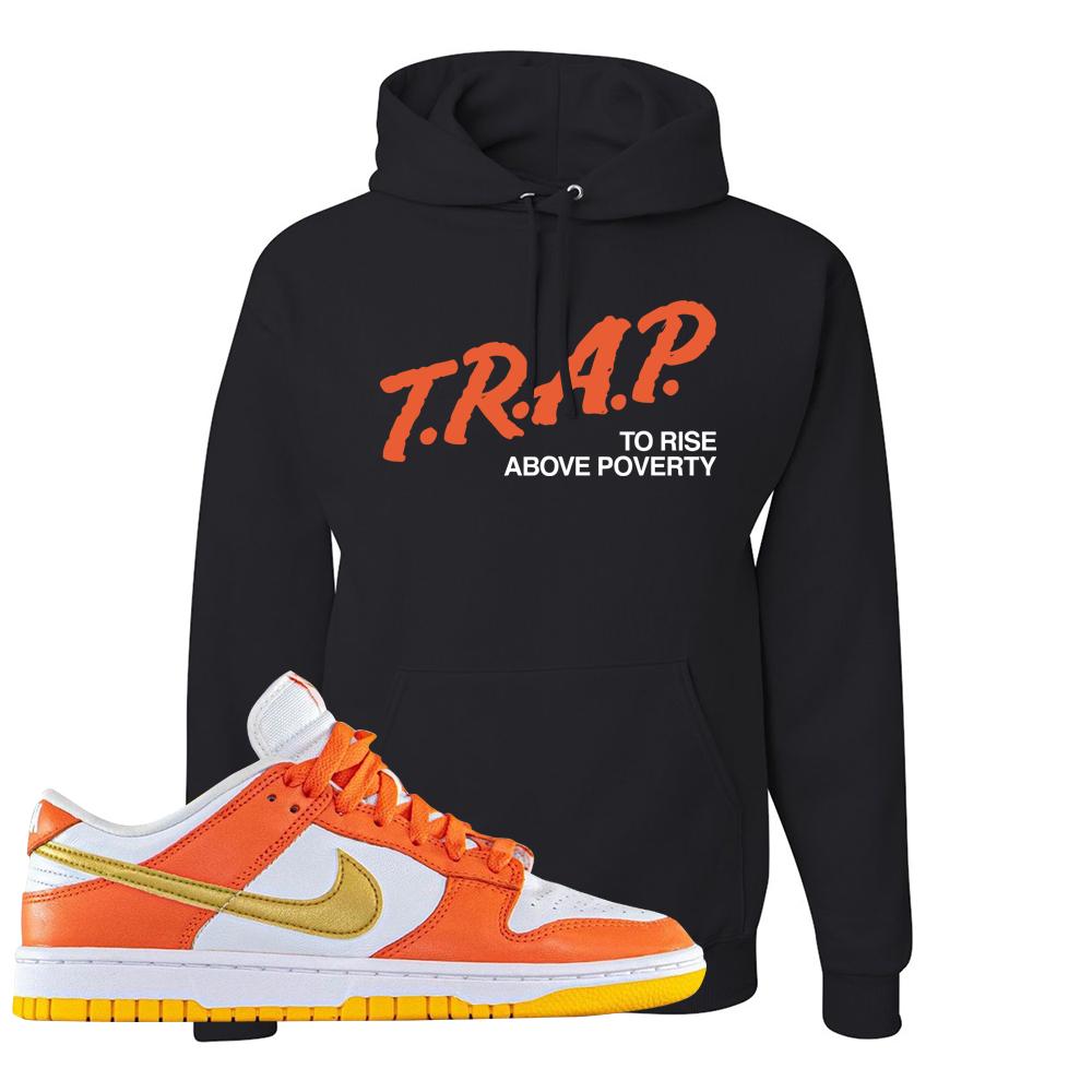 Golden Orange Low Dunks Hoodie | Trap To Rise Above Poverty, Black