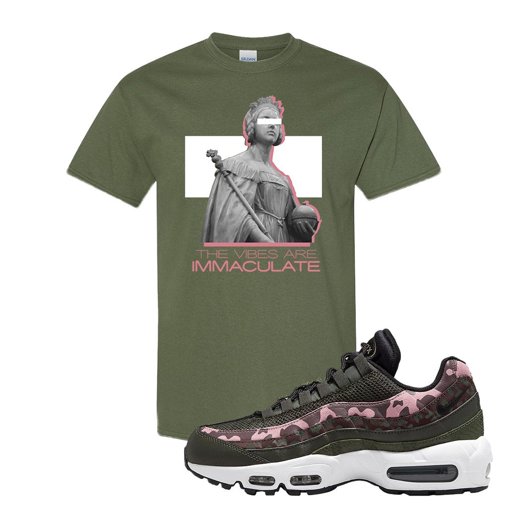 Olive Pink Camo 95s T Shirt | The Vibes Are Immaculate, Military Green