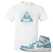 University Blue Mid 1s T Shirt | All Seeing Eye, White