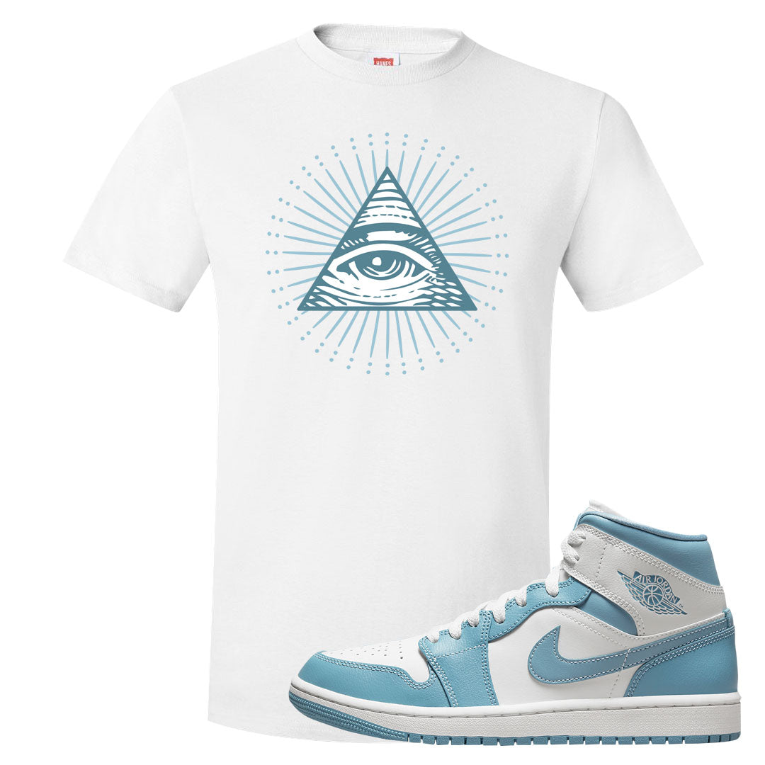 University Blue Mid 1s T Shirt | All Seeing Eye, White