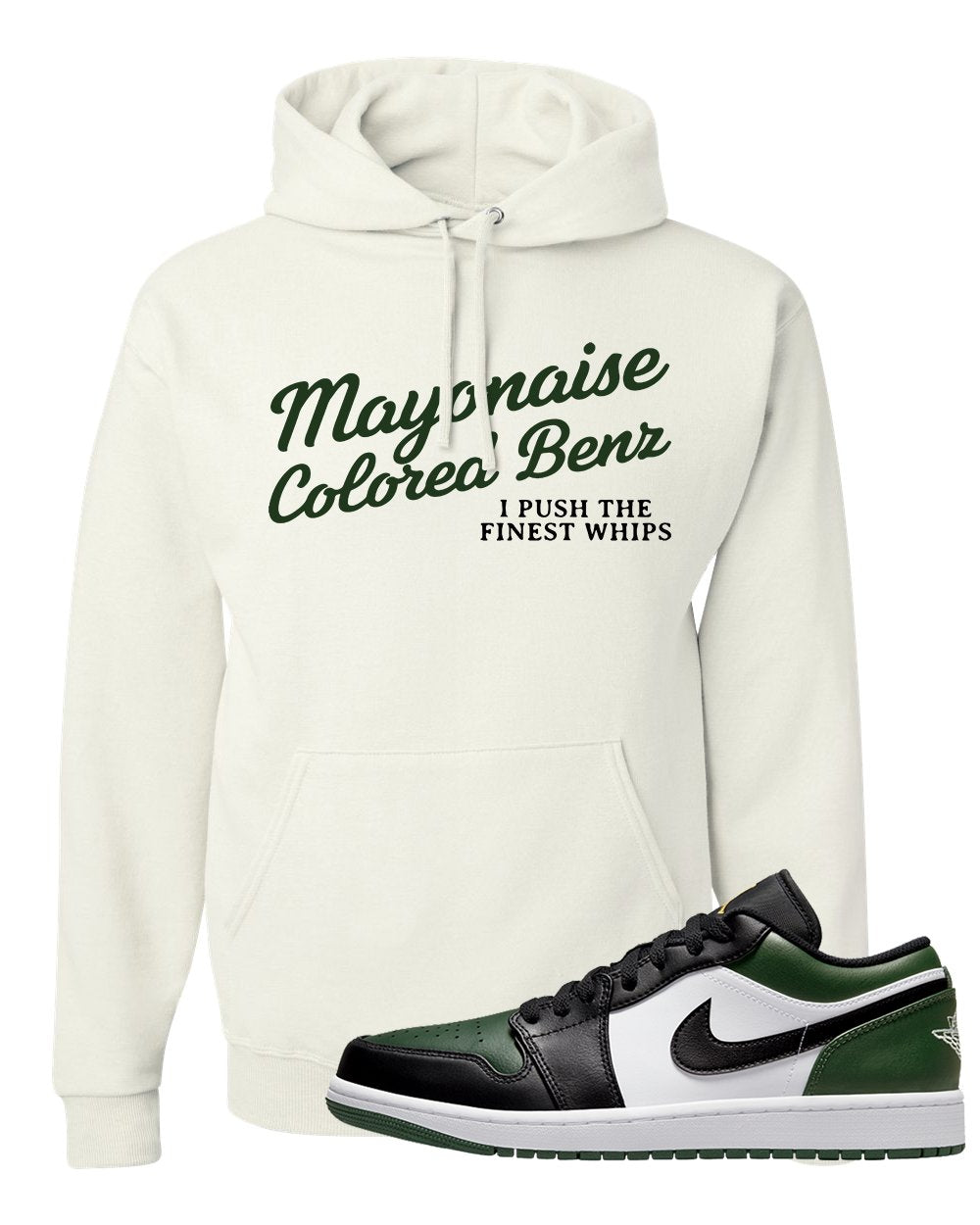 Green Toe Low 1s Hoodie | Mayonaise Colored Benz, White