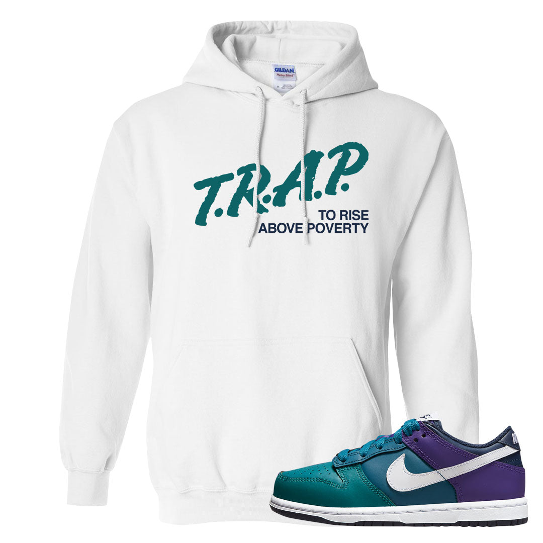 Teal Purple Low Dunks Hoodie | Trap To Rise Above Poverty, White