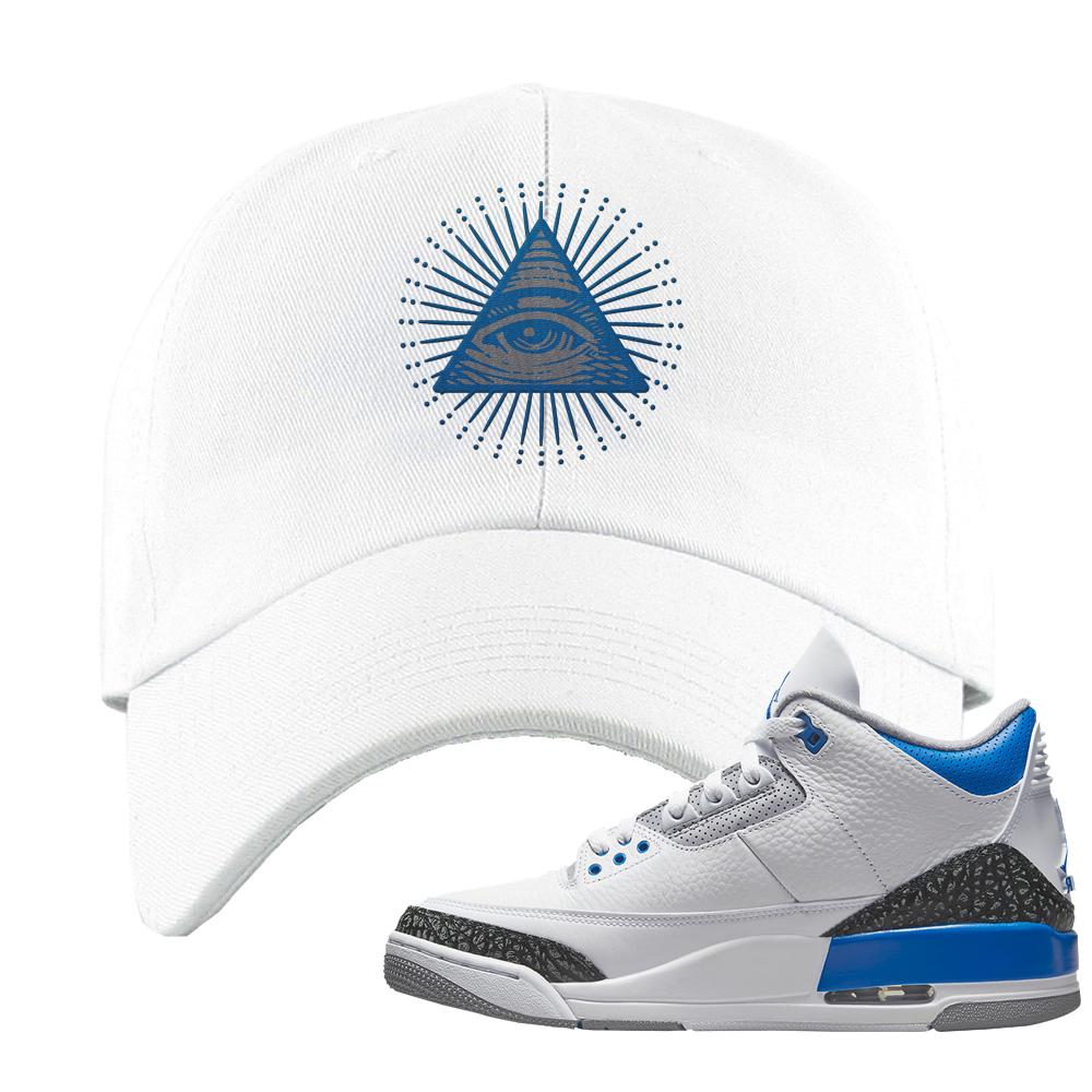 Racer Blue 3s Dad Hat | All Seeing Eye, White