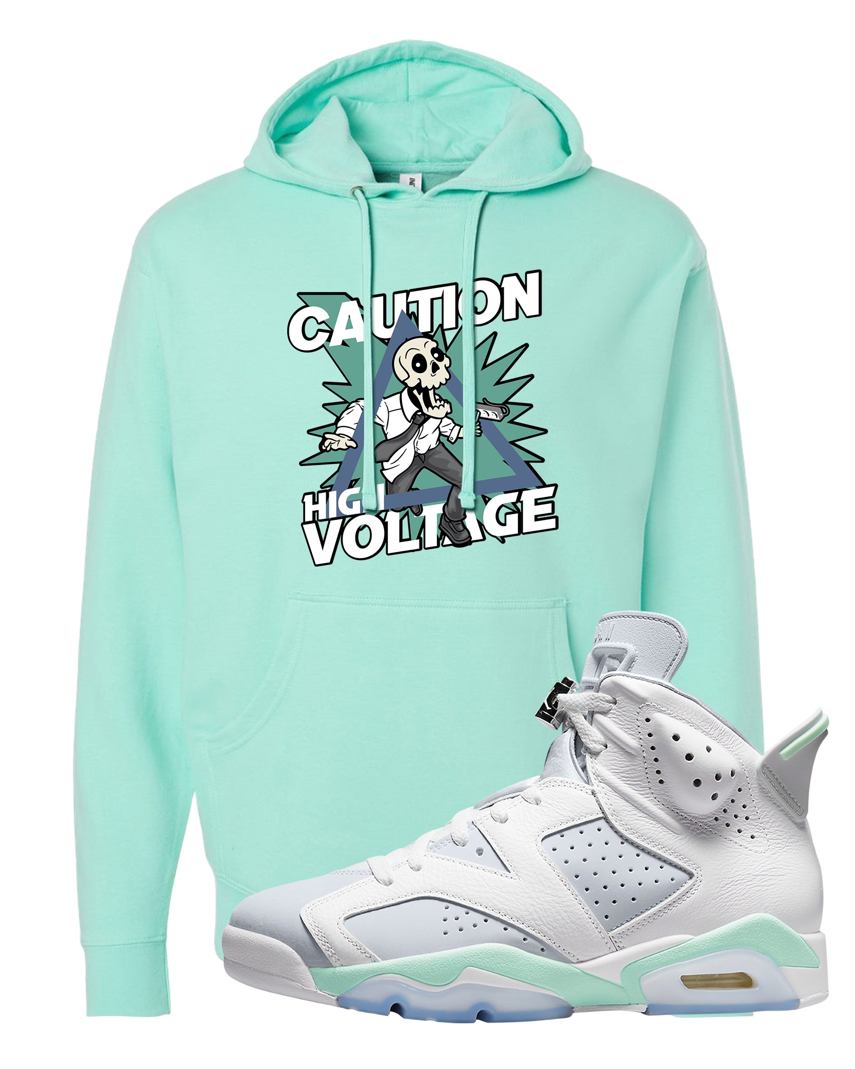 Mint Foam 6s Hoodie | Caution High Voltage, Mint