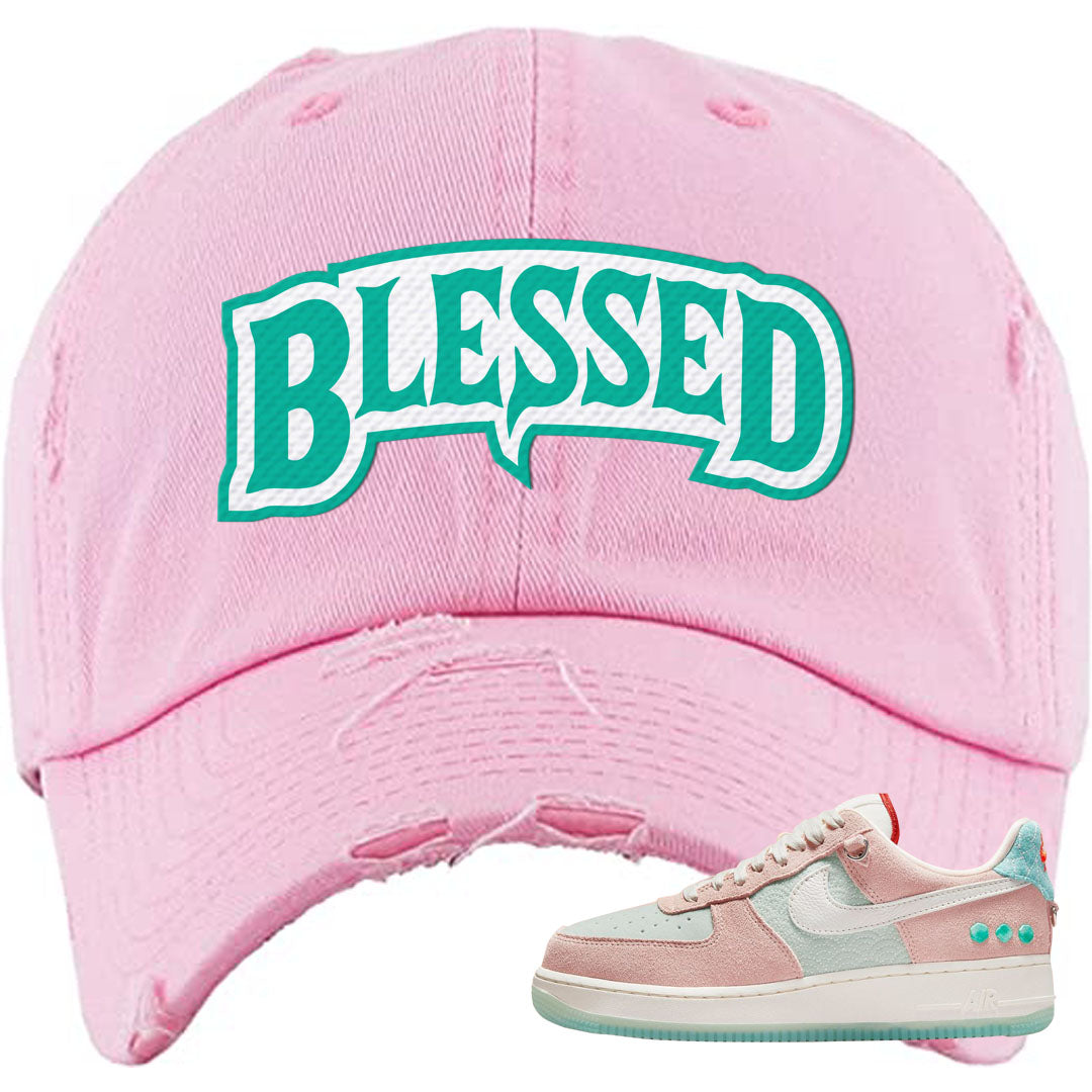 Shapeless AF 1s Distressed Dad Hat | Blessed Arch, Light Pink