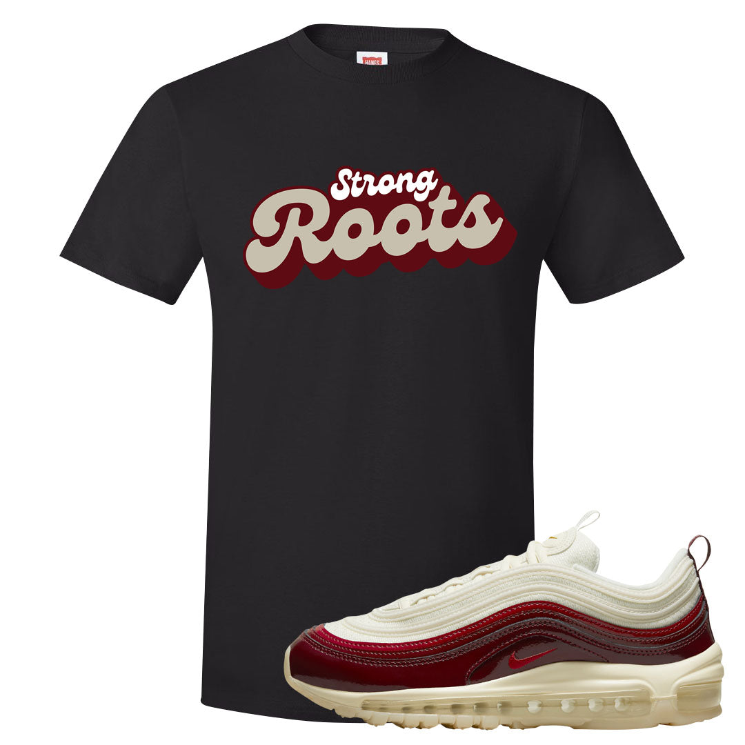 Dark Beetroot 97s T Shirt | Strong Roots, Black